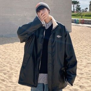 PU皮两面穿棉服男冬季潮牌宽松羊羔毛棉衣袄加肥大码胖子加绒外套